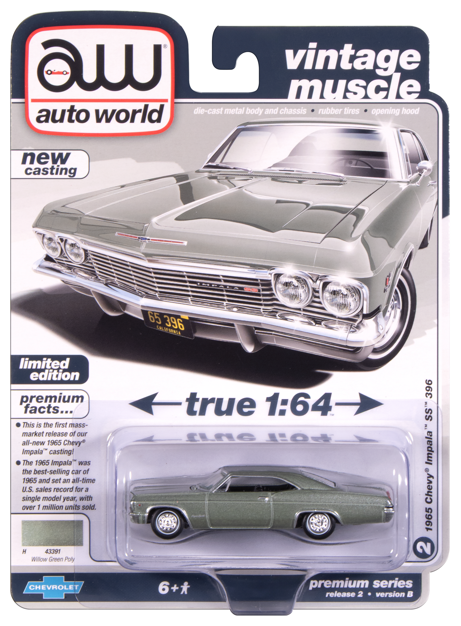 "PRE-ORDER" Auto World 1965 Chevrolet Impala (Willow Green) 1:64 Diecast (DUE OCTOBER 2025)