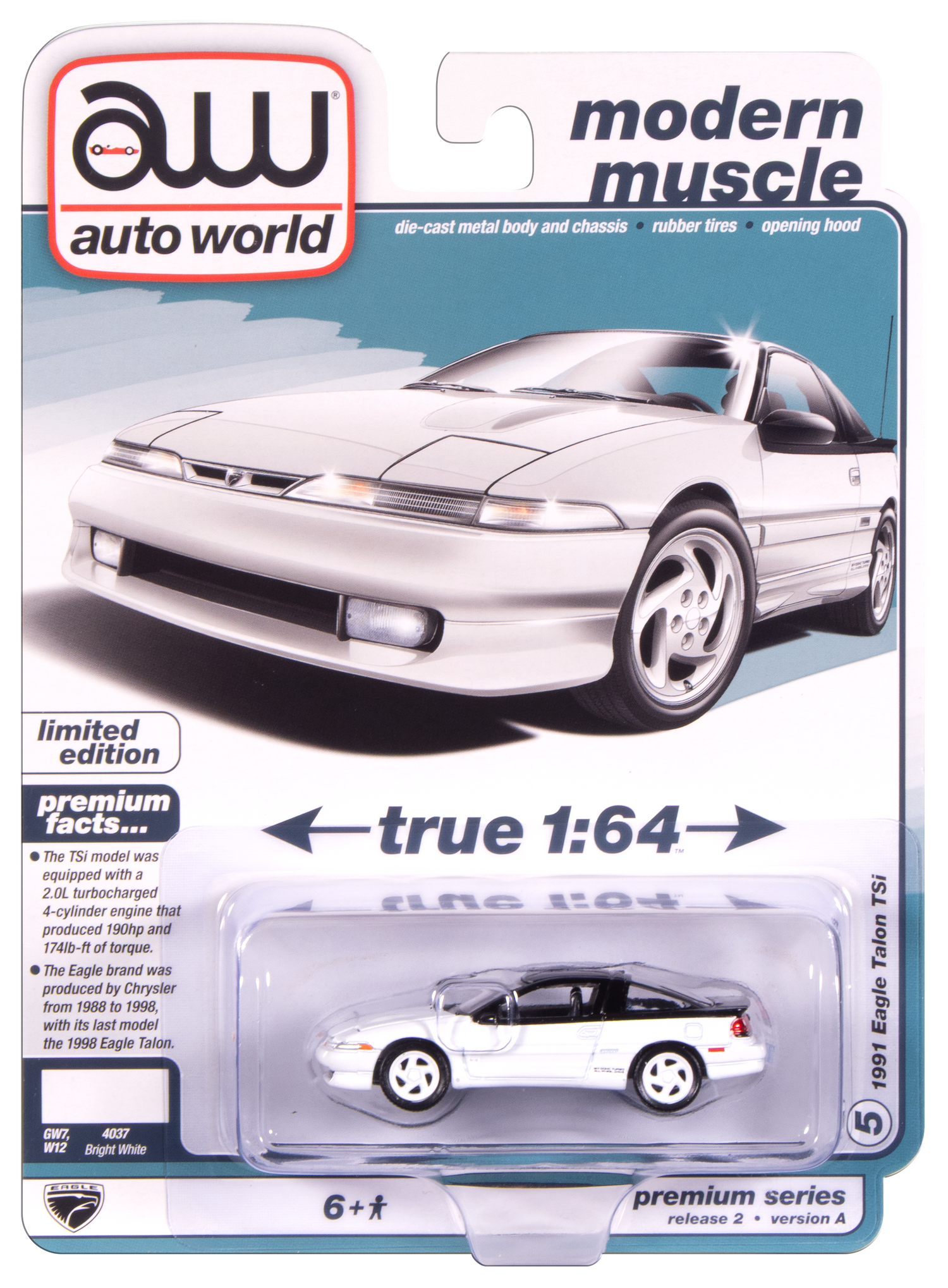 "PRE-ORDER" Auto World 1991 Eagle Talon Tsi (Bright White) 1:64 Diecast (DUE OCTOBER 2025)
