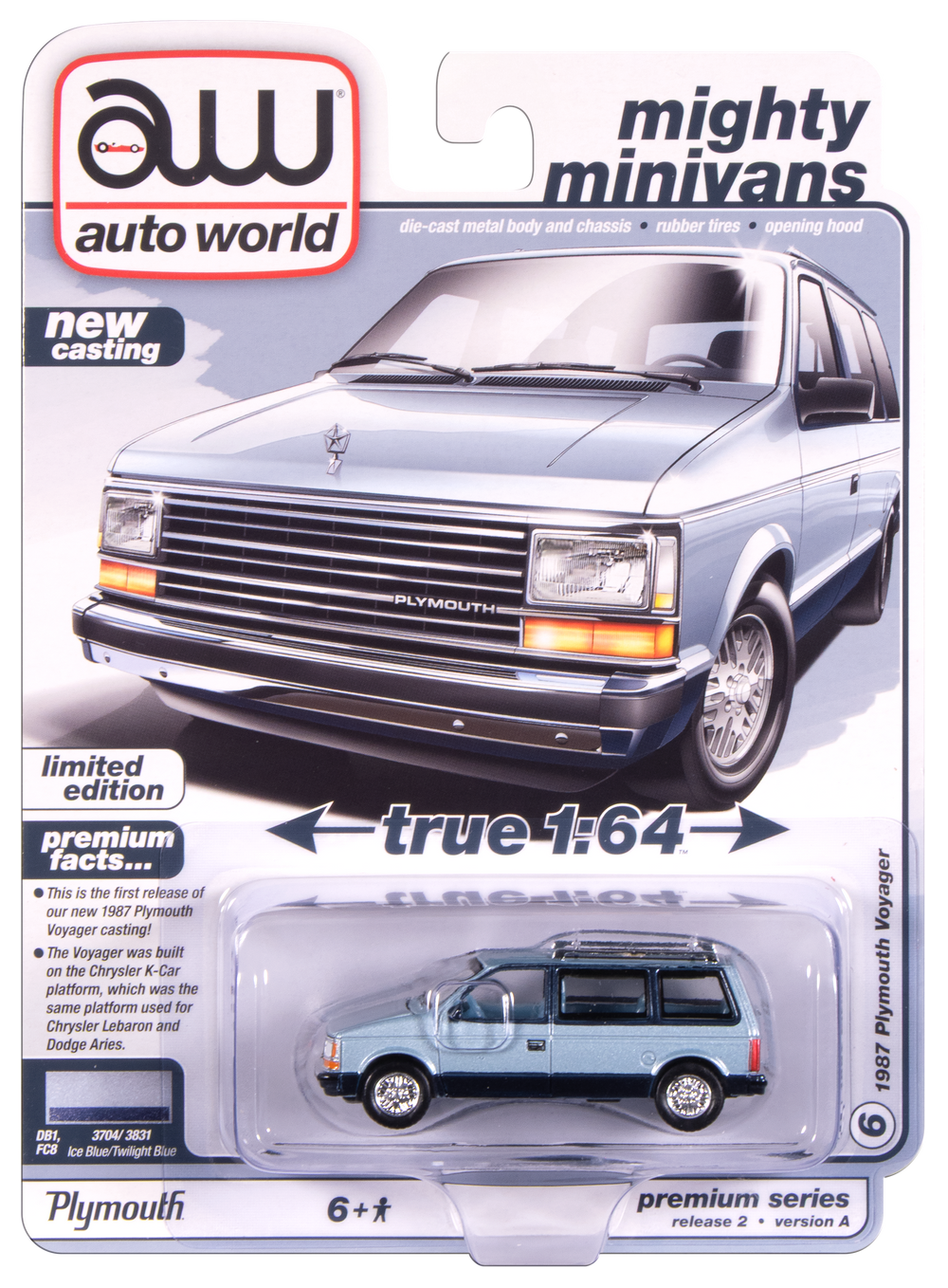 "PRE-ORDER" Auto World 1987 Plymouth Voyager (Ice Blue Poly 2-tone w/ Twilight Blue Poly) 1:64 Diecast (DUE OCTOBER 2025)