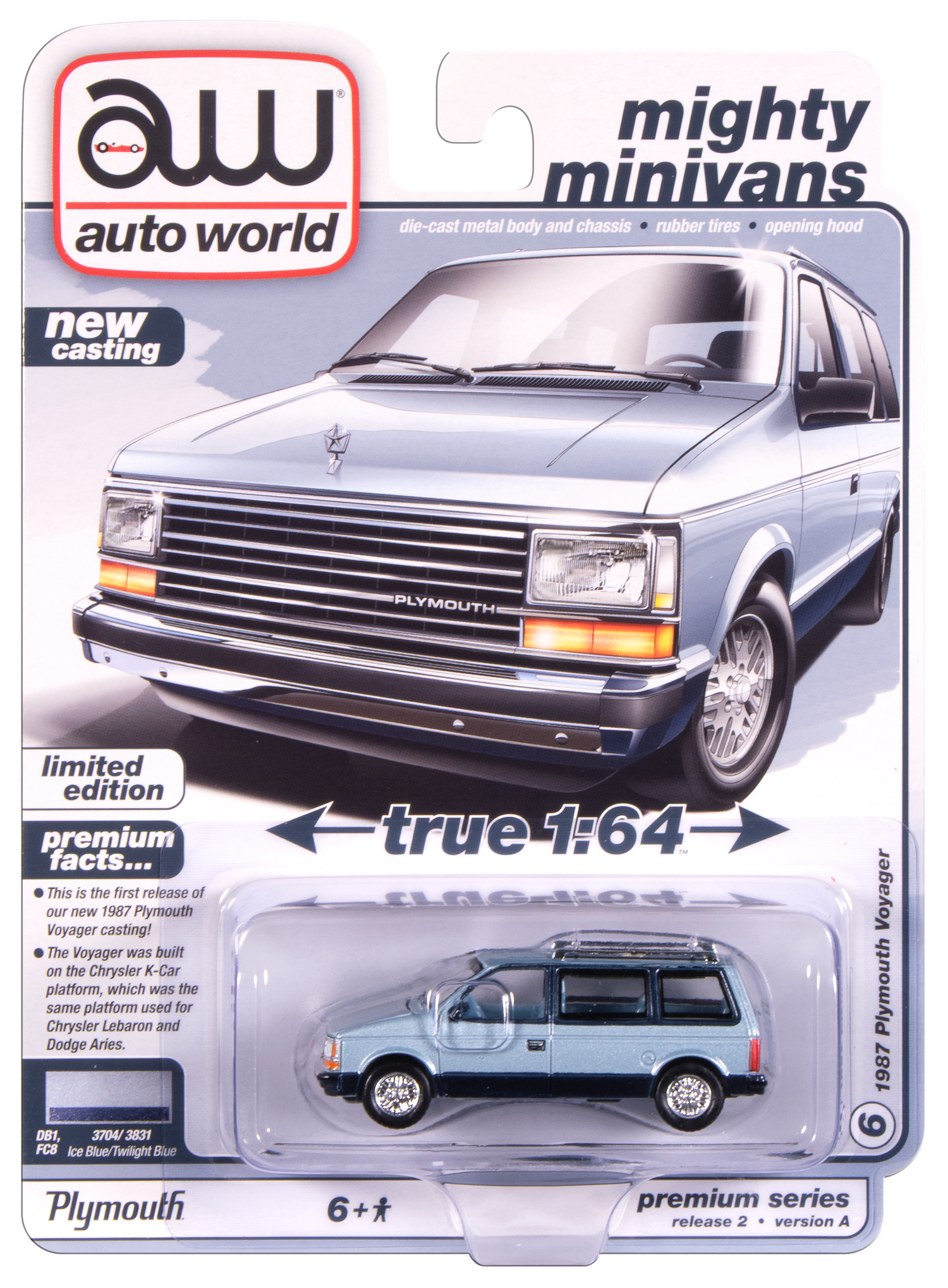 "PRE-ORDER" Auto World 1987 Plymouth Voyager (Ice Blue Poly 2-tone w/ Twilight Blue Poly) 1:64 Diecast (DUE OCTOBER 2025)