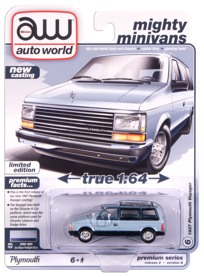 "PRE-ORDER" Auto World 1987 Plymouth Voyager (Ice Blue Poly 2-tone w/ Twilight Blue Poly) 1:64 Diecast (DUE OCTOBER 2025)