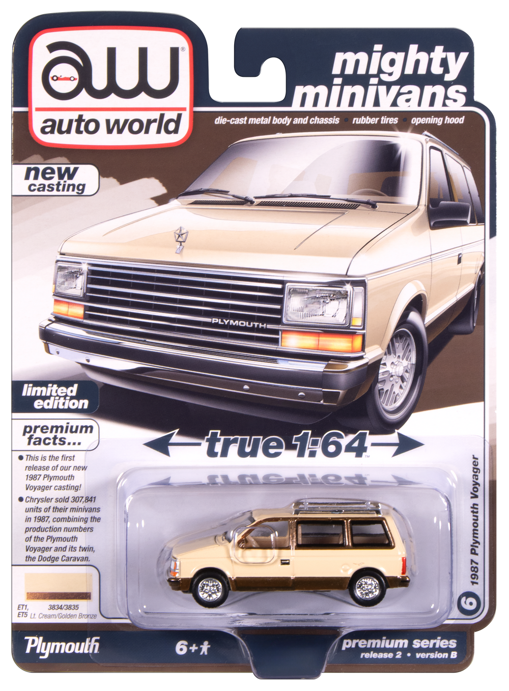 "PRE-ORDER" Auto World 1987 Plymouth Voyager (Light Cream 2-tone w/ Golden Bronze) 1:64 Diecast (DUE OCTOBER 2025)