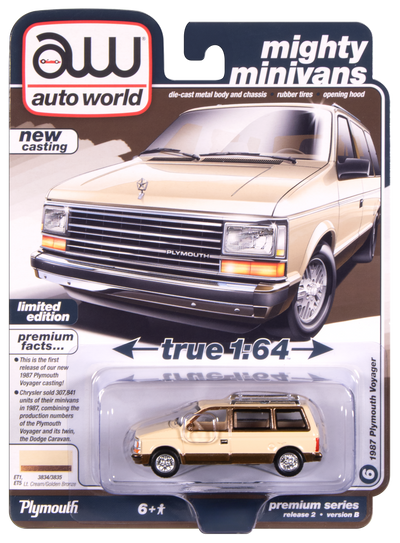 "PRE-ORDER" Auto World 1987 Plymouth Voyager (Light Cream 2-tone w/ Golden Bronze) 1:64 Diecast (DUE OCTOBER 2025)