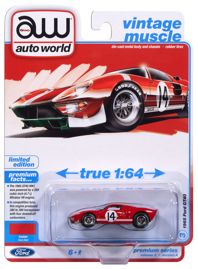"PRE-ORDER" Auto World 1965 Ford GT40 #14 (Red w/White Stripes) 1:64 Diecast (DUE MARCH 2026)