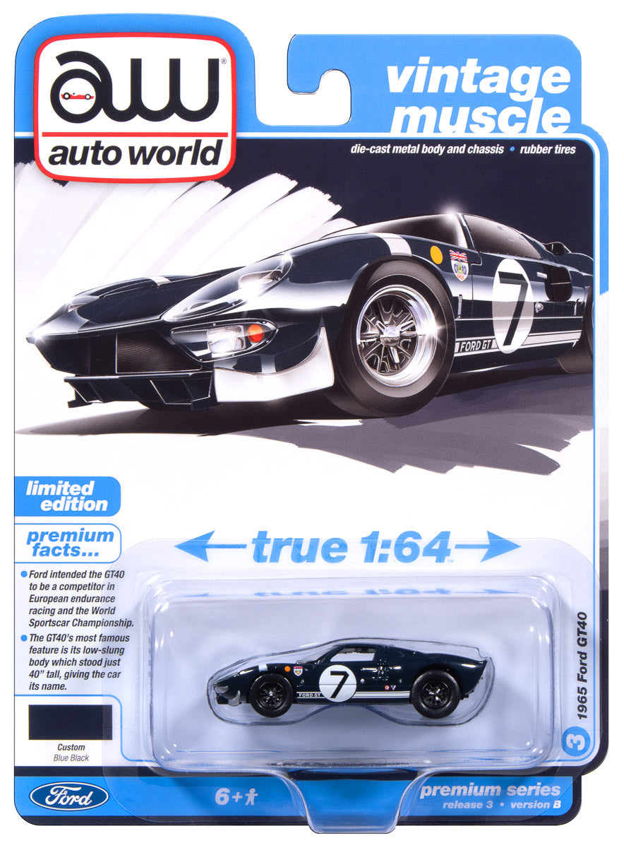 Auto World 1965 Ford GT40 #7 (Dark Blue w/White Stripes) premium