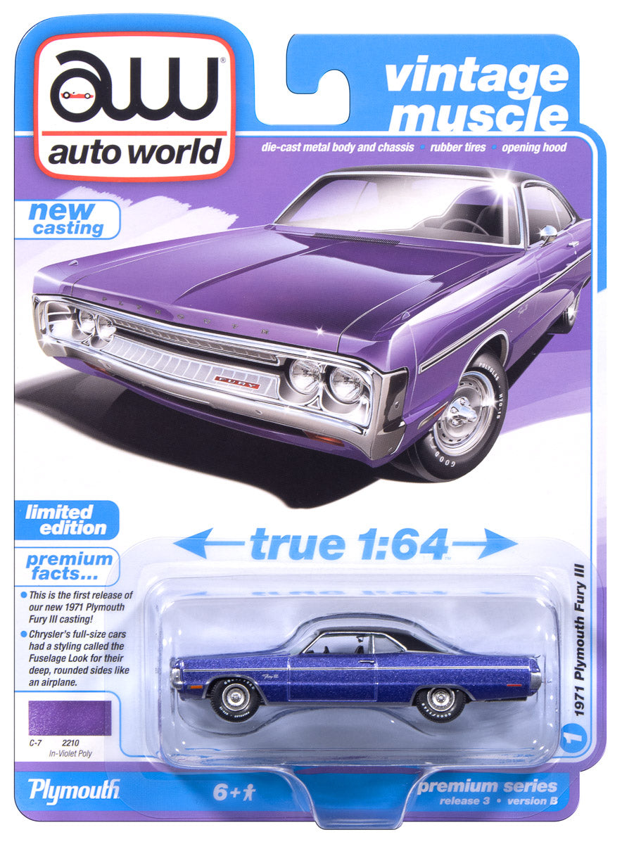 Auto World 1971 Plymouth Fury III (In-Violet) premium 2025 release