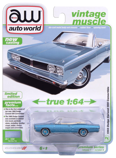 Auto World 1968 Dodge Coronet 500 Convertible (Pale Blue Poly) 1:64 Diecast