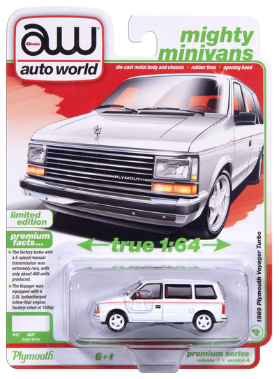 Auto World 1989 Plymouth Voyager Turbo (Bright White) 1:64 Diecast