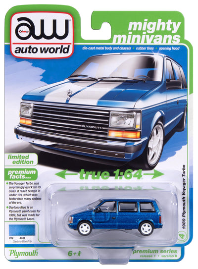 Auto World 1989 Plymouth Voyager Turbo (Daytona Blue) 1:64 Diecast