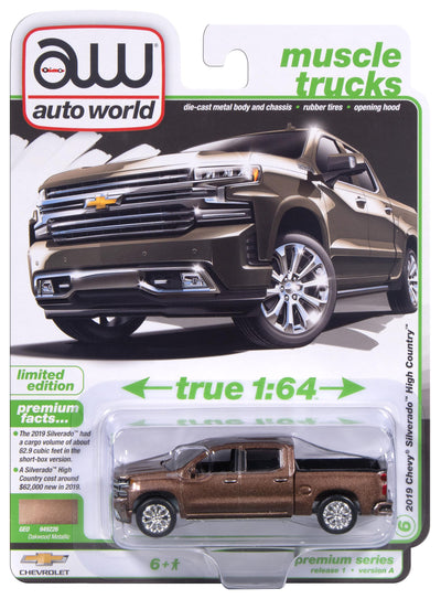 Auto World 2019 Chevy Silverado High Country (Oakwood Metallic) 1:64 Diecast