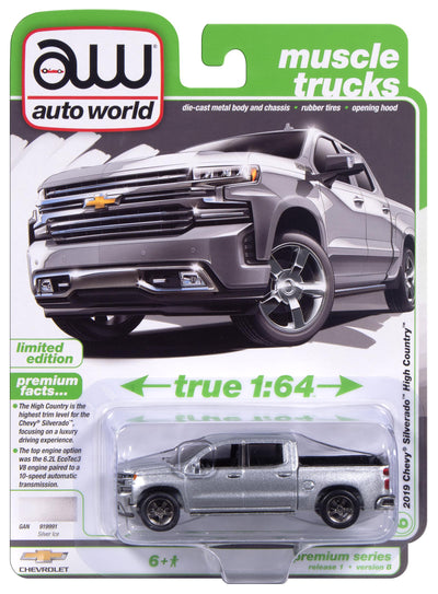 Auto World 2019 Chevy Silverado High Country (Silver Ice) 1:64 Diecast