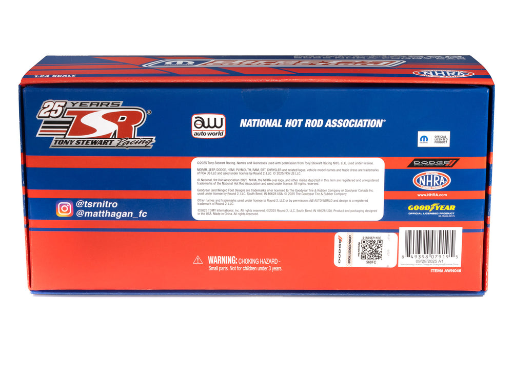 'PRE-ORDER" Auto World NHRA 2025 Matt Hagan Direct Connection Dodge Charger Funny Car 1:24 Scale Diecast (DUE LATE JANUARY 2026)