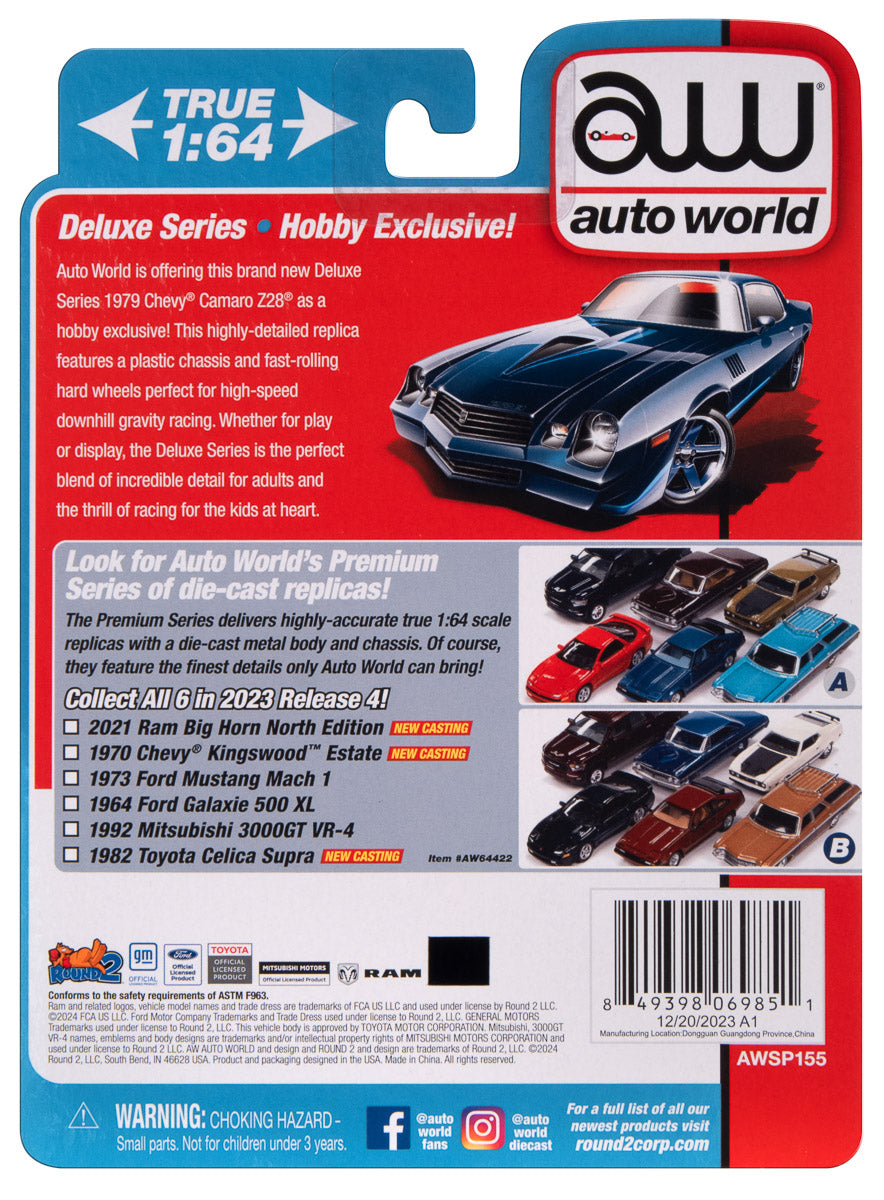 Auto World 1979 Chevrolet Camaro Z28 (Dark Blue Poly body with lower side Z28 Stripe) 1:64 Diecast