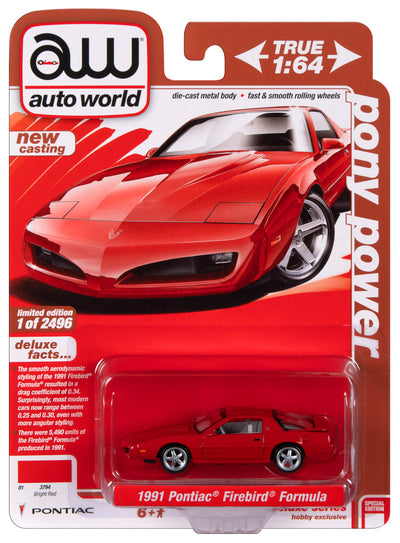 "PRE-ORDER" Auto World 1991 Pontiac Firebird Formula (Torch Red) 1:64 Diecast (DUE APRIL 2024)