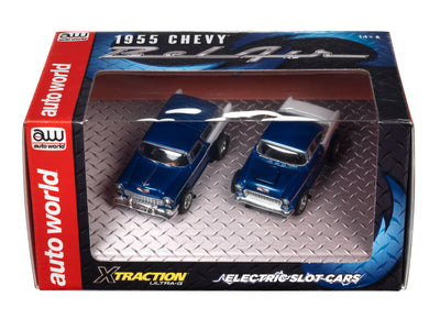 Auto World Xtraction 1955 Chevy Bel Air/1955 Chevy Nomad (Blue/White) (2-pack) HO Slot Car