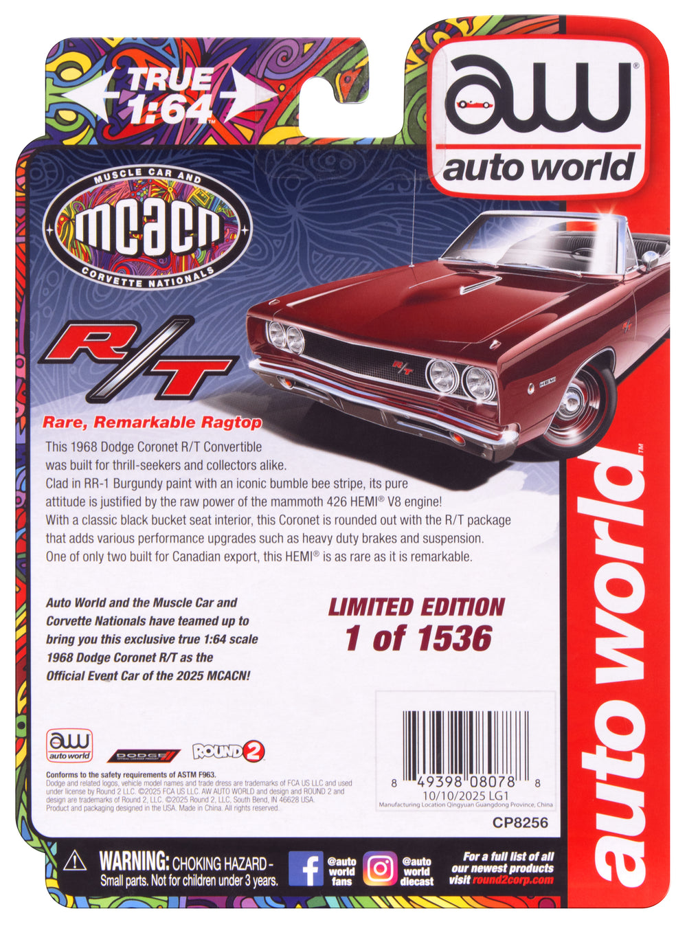 "PRE-ORDER" Johnny Lightning 1968 Dodge Coronet R/T Convertible (2025 MCACN Event Car) 1:64 Diecast (DUE FEBRUARY 2026)