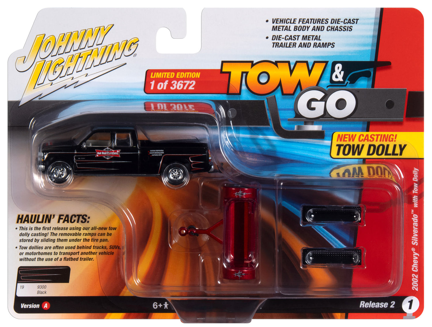 Johnny Lightning 2002 Chevrolet Silverado Extended Cab (Black) w/Tow Dolly 1:64 Diecast
