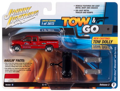 Johnny Lightning 2002 Chevrolet Silverado Extended Cab (Molly Orange) w/Tow Dolly 1:64 Diecast