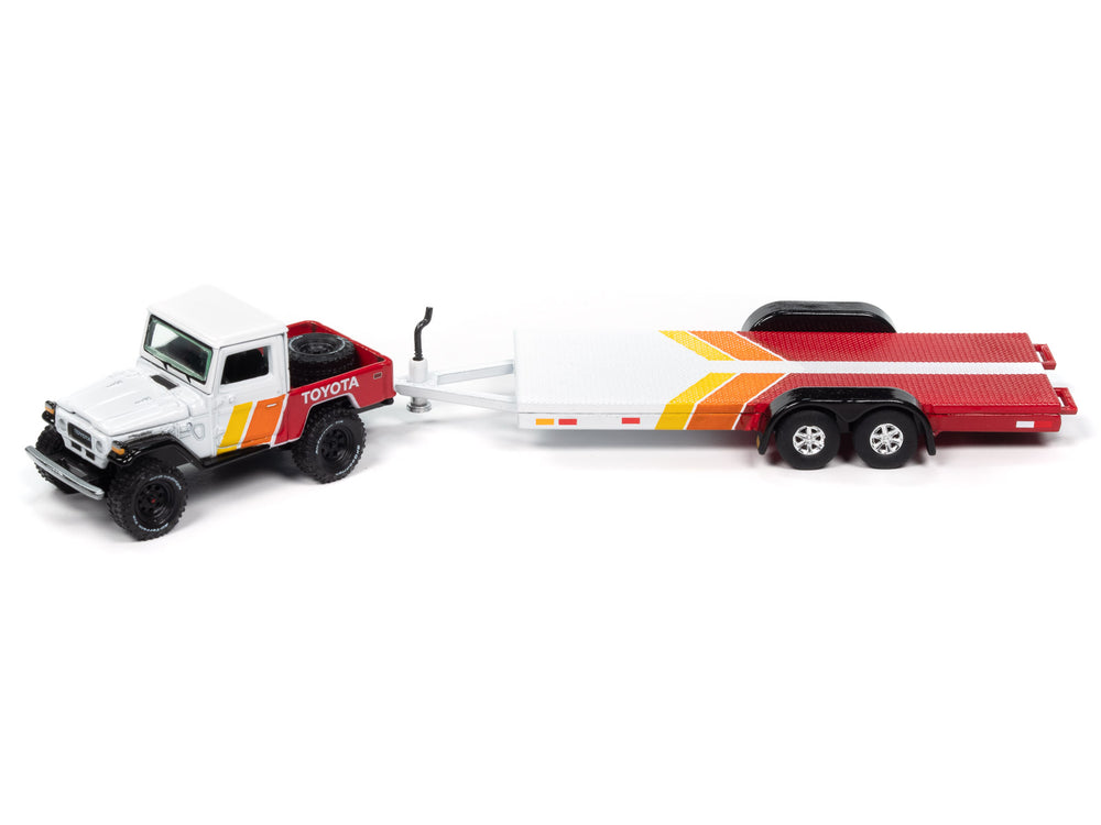 Johnny Lightning 1980 Toyota Land Cruiser w/Open Car Trailer 1:64 Diecast
