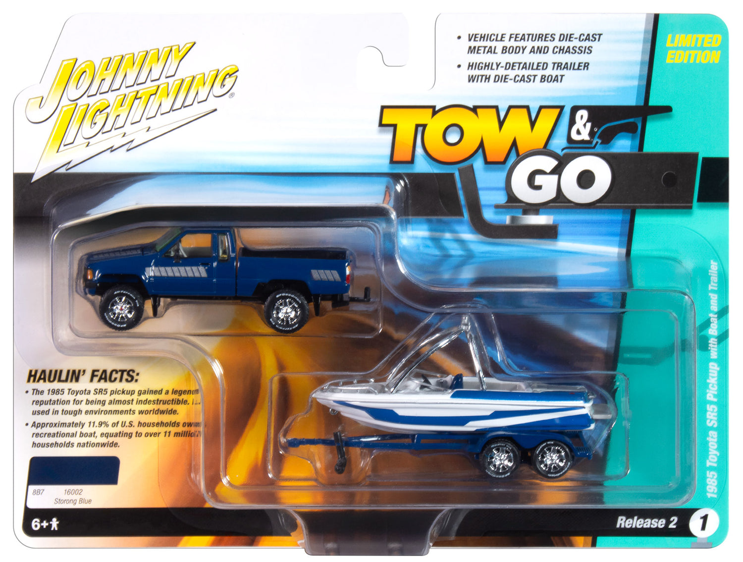 Johnny Lightning 1985 Toyota SR5 Pickup w/Malibu Speed Boat 1:64 Diecast