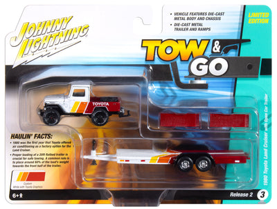 Johnny Lightning 1980 Toyota Land Cruiser w/Open Car Trailer 1:64 Diecast