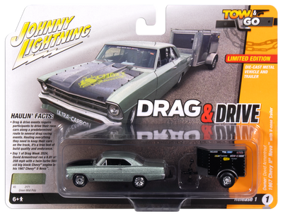 "PRE-ORDER" Johnny Lightning Drag & Drive David Armentrout 1967 Chevy II Nova w/Small Enclosed Trailer 1:64 Diecast (DUE SEPTEMBER 2025)