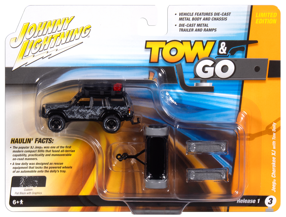 "PRE-ORDER" Johnny Lightning Jeep Cherokee XJ w/Tow Dolly 1:64 Diecast (DUE SEPTEMBER 2025)