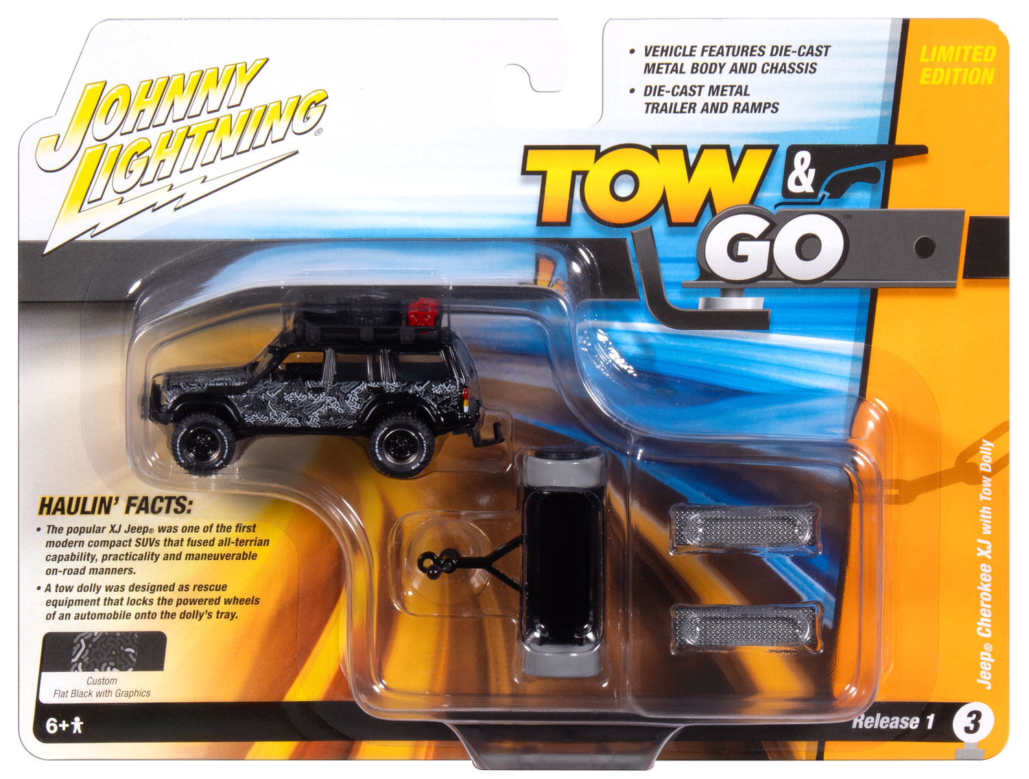 "PRE-ORDER" Johnny Lightning Jeep Cherokee XJ w/Tow Dolly 1:64 Diecast (DUE SEPTEMBER 2025)