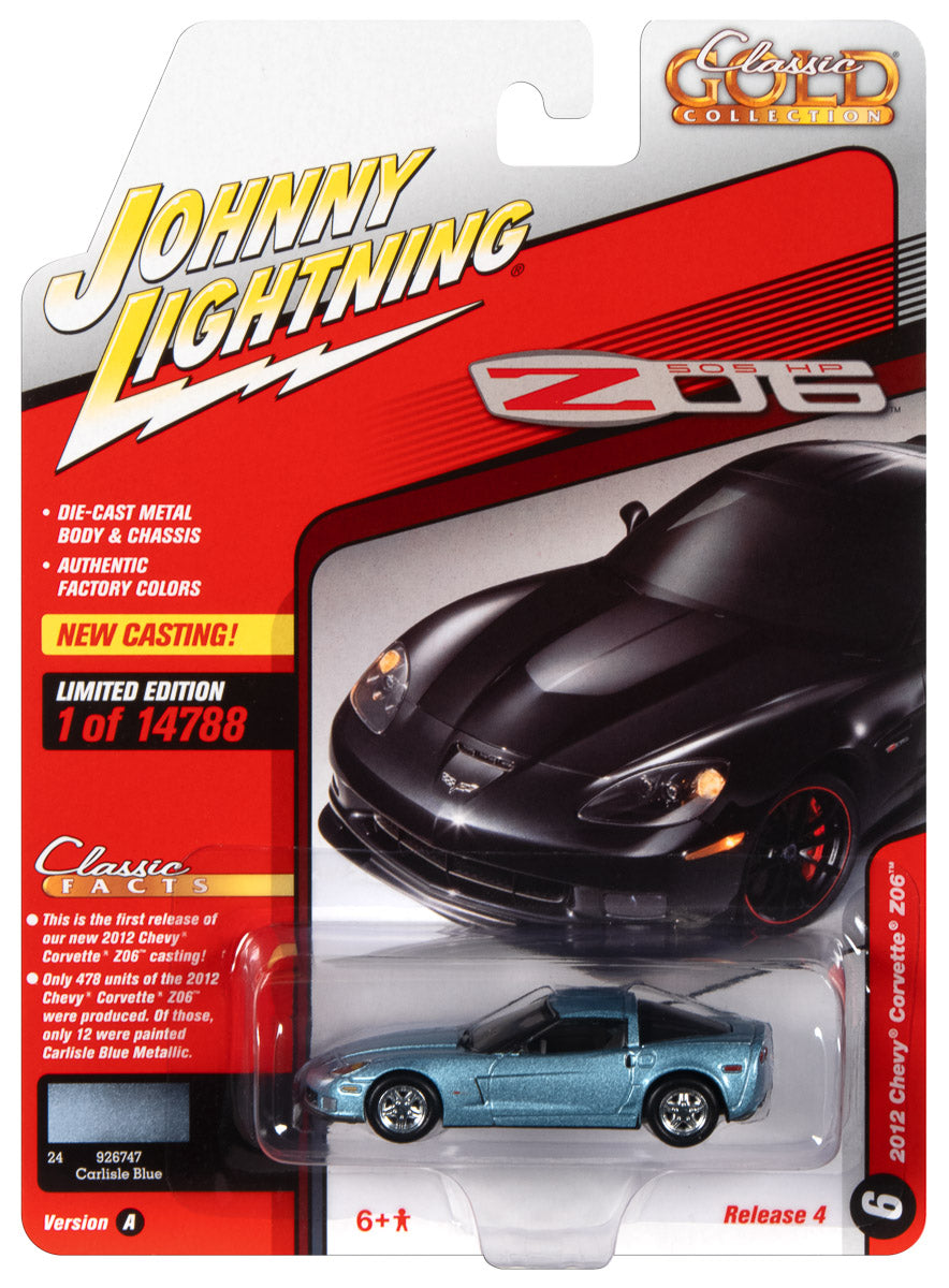 Johnny Lightning Classic Gold 2012 Chevrolet Corvette Z06 (Carlisle Blue Metallic) 1:64 Scale Diecast