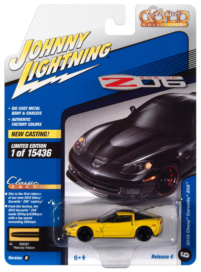 Johnny Lightning Classic Gold 2012 Chevrolet Corvette Z06 (Velocity Yellow w/ Black Stripes) 1:64 Scale Diecast