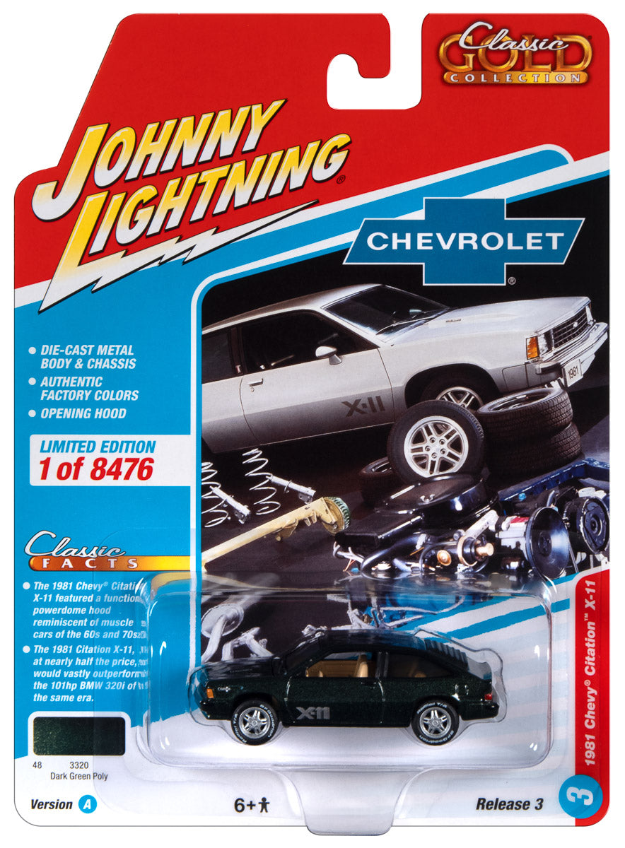 Johnny Lightning Classic Gold 1981 Chevrolet Citation X-11 (Dark Green Metallic) 1:64 Scale Diecast