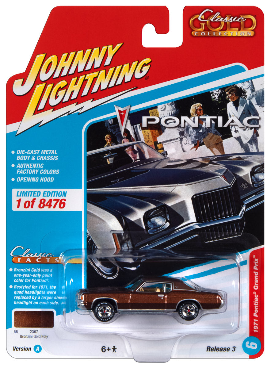 Johnny Lightning Classic Gold 1971 Pontiac Grand Prix (Bronzini Gold Metallic) 1:64 Scale Diecast