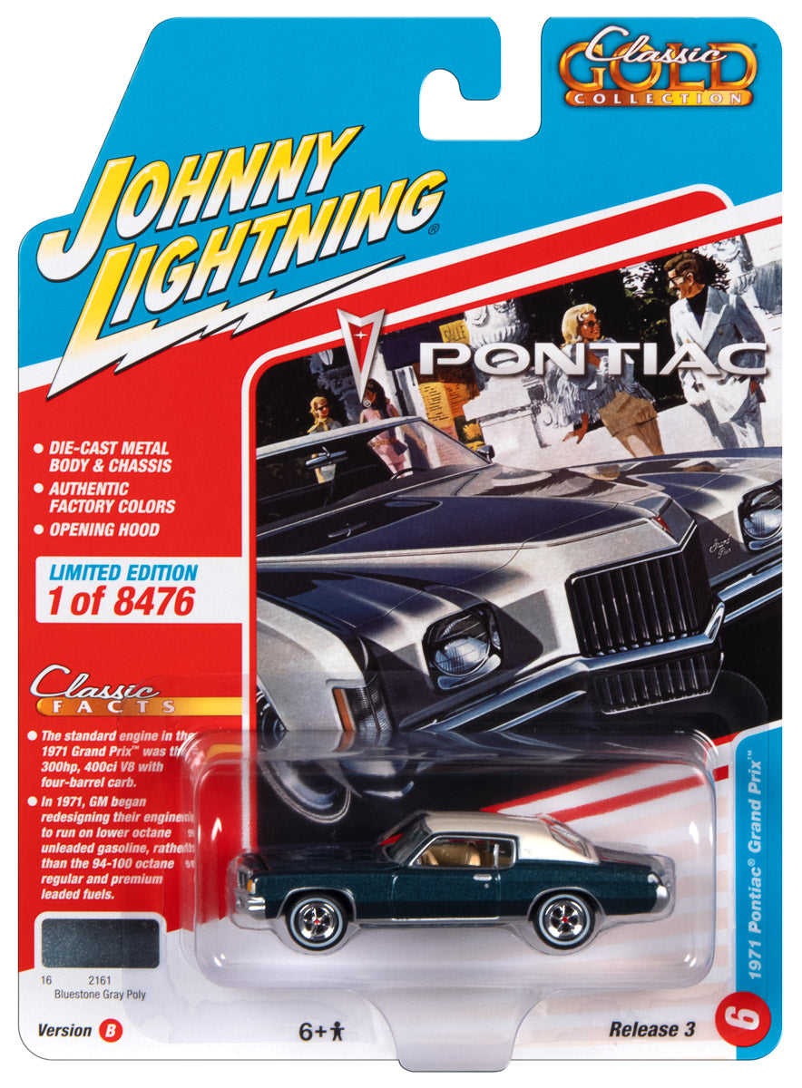 Johnny Lightning Classic Gold 1971 Pontiac Grand Prix (Bluestone Gray Metallic) 1:64 Scale Diecast