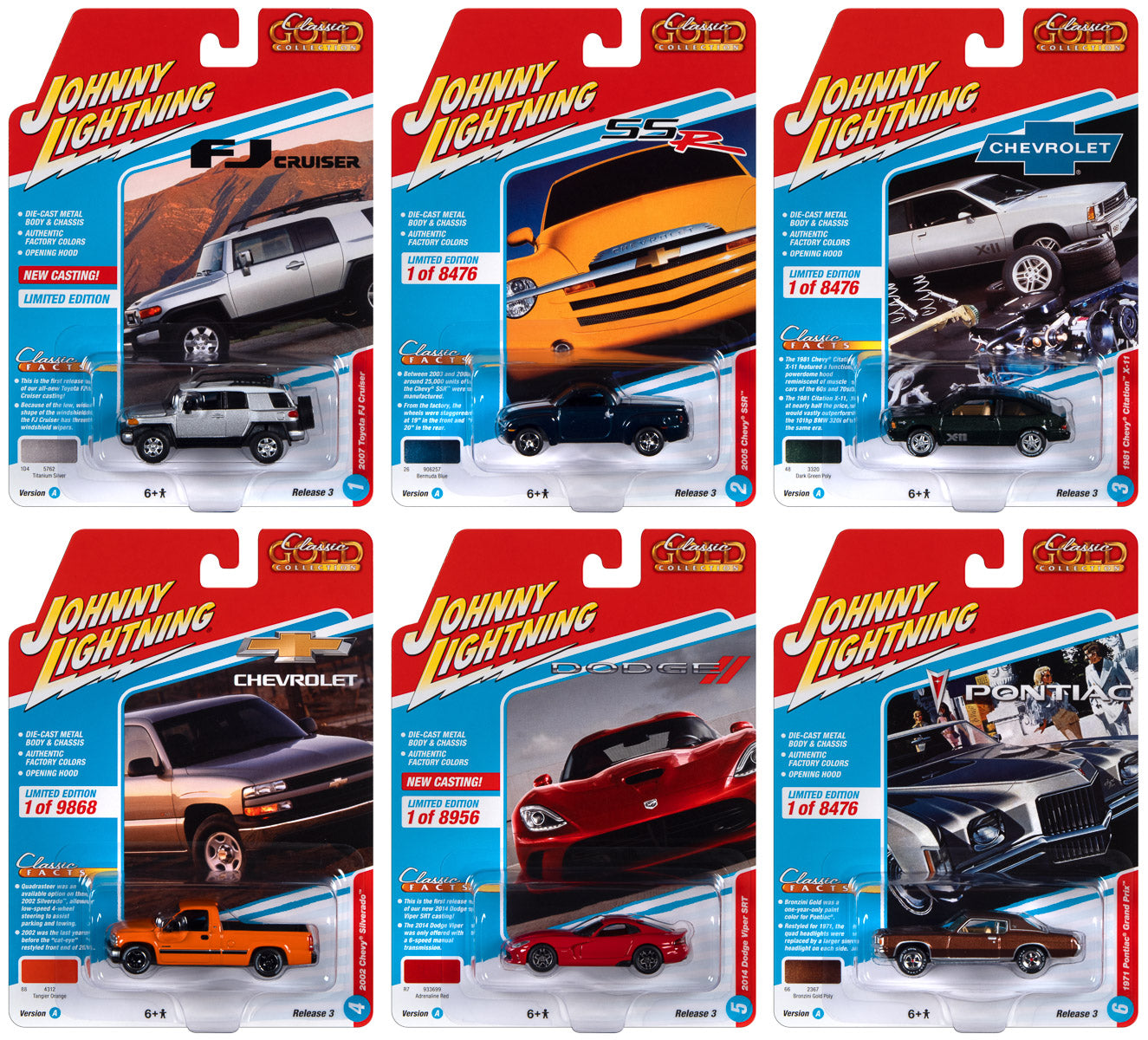 Johnny Lightning Classic Gold 2022 Release 3 Set A (6-Car Set) 1:64 Diecast