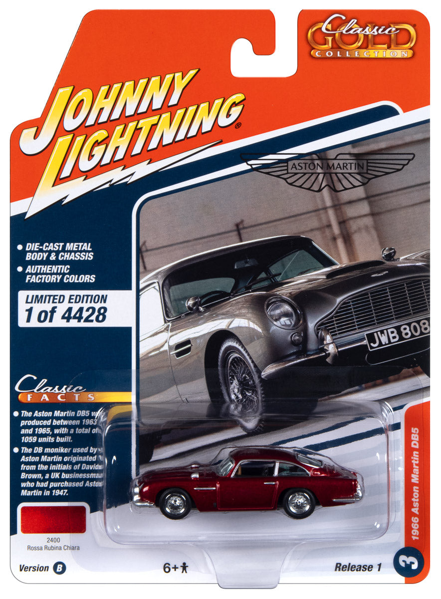 Johnny Lightning Classic Gold 1966 Aston Martin DB5 (Rossa Rubina Chiara (Metallic Rose)) 1:64 Scale Diecast
