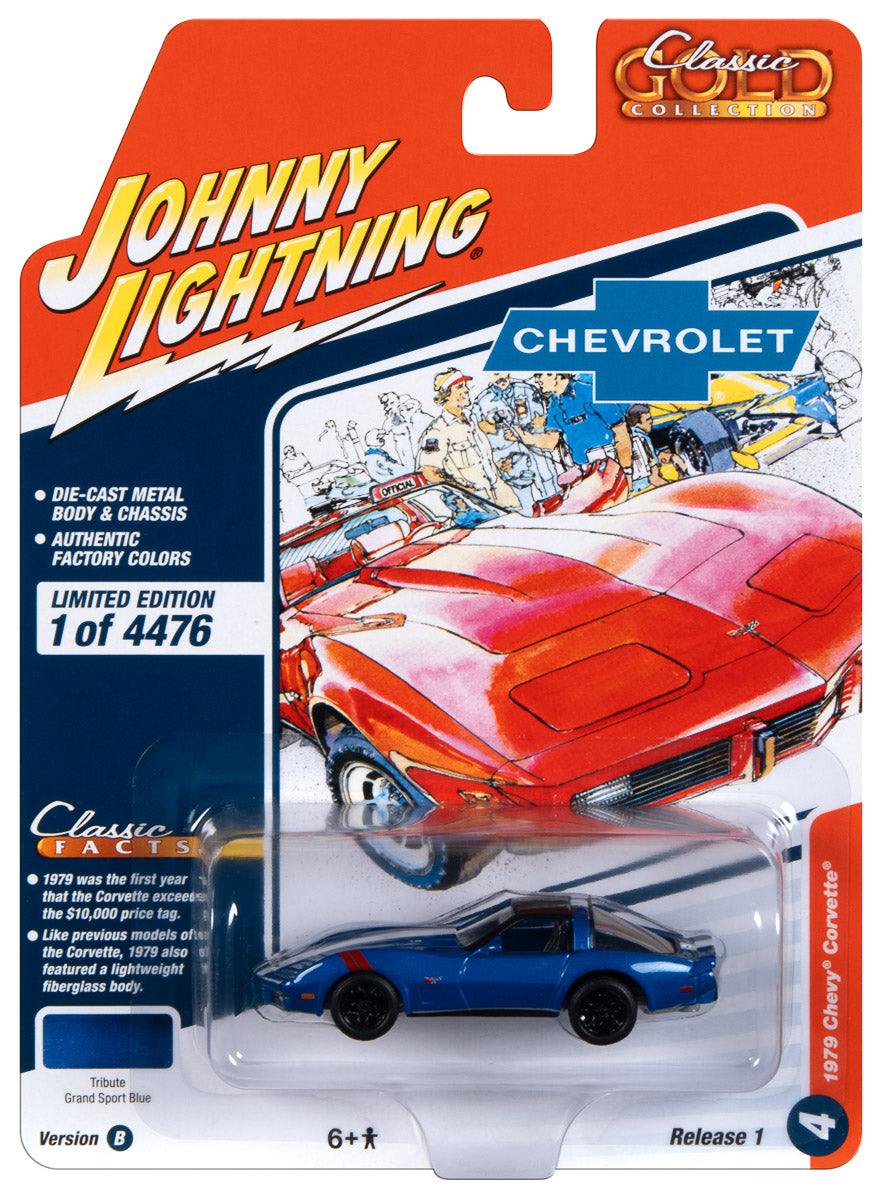 Johnny Lightning Classic Gold 1979 Chevrolet Corvette (Dark Blue Metallic) 1:64 Scale Diecast