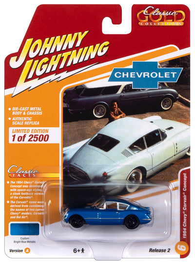 Johnny Lightning Classic Gold 1954 Chevrolet Corvair Concept Car (Trublue Metallic w/Black Stripes) 1:64 Scale Diecast