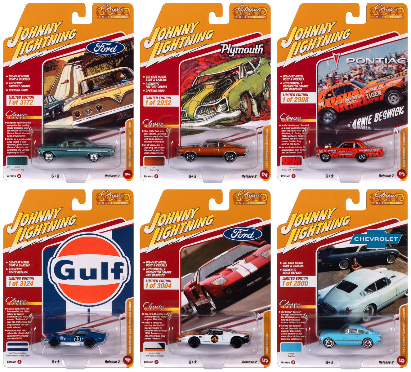 Johnny Lightning Classic Gold 2023 Release 2 Set B (6-Car Set) 1:64 Diecast