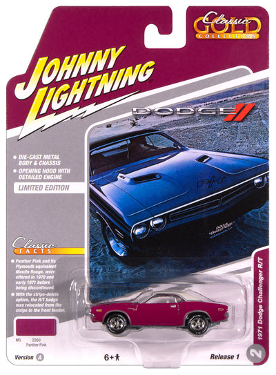 "PRE-ORDER" Johnny Lightning Classic Gold 1971 Dodge Challenger R/T (Panther Pink w/White Top) 1:64 Scale Diecast (DUE OCTOBER 2025)