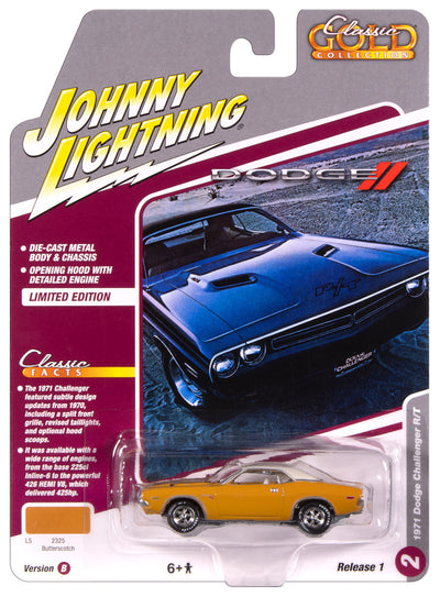 "PRE-ORDER" Johnny Lightning Classic Gold 1971 Dodge Challenger R/T (Butterscotch w/White Top) 1:64 Scale Diecast (DUE OCTOBER 2025)