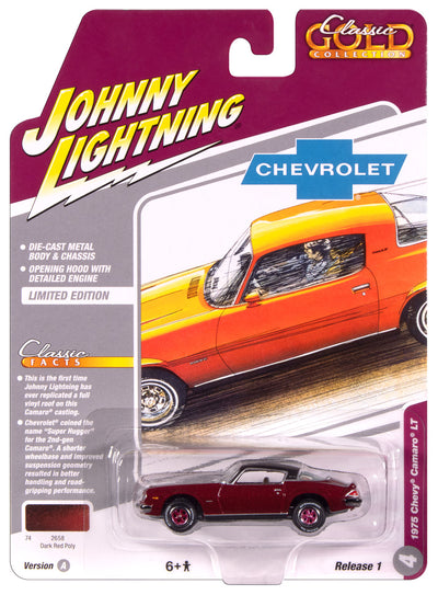 "PRE-ORDER" Johnny Lightning Classic Gold 1975 Chevy Camaro (Dark Red Poly w/Flat Black Roof) 1:64 Scale Diecast (DUE OCTOBER 2025)