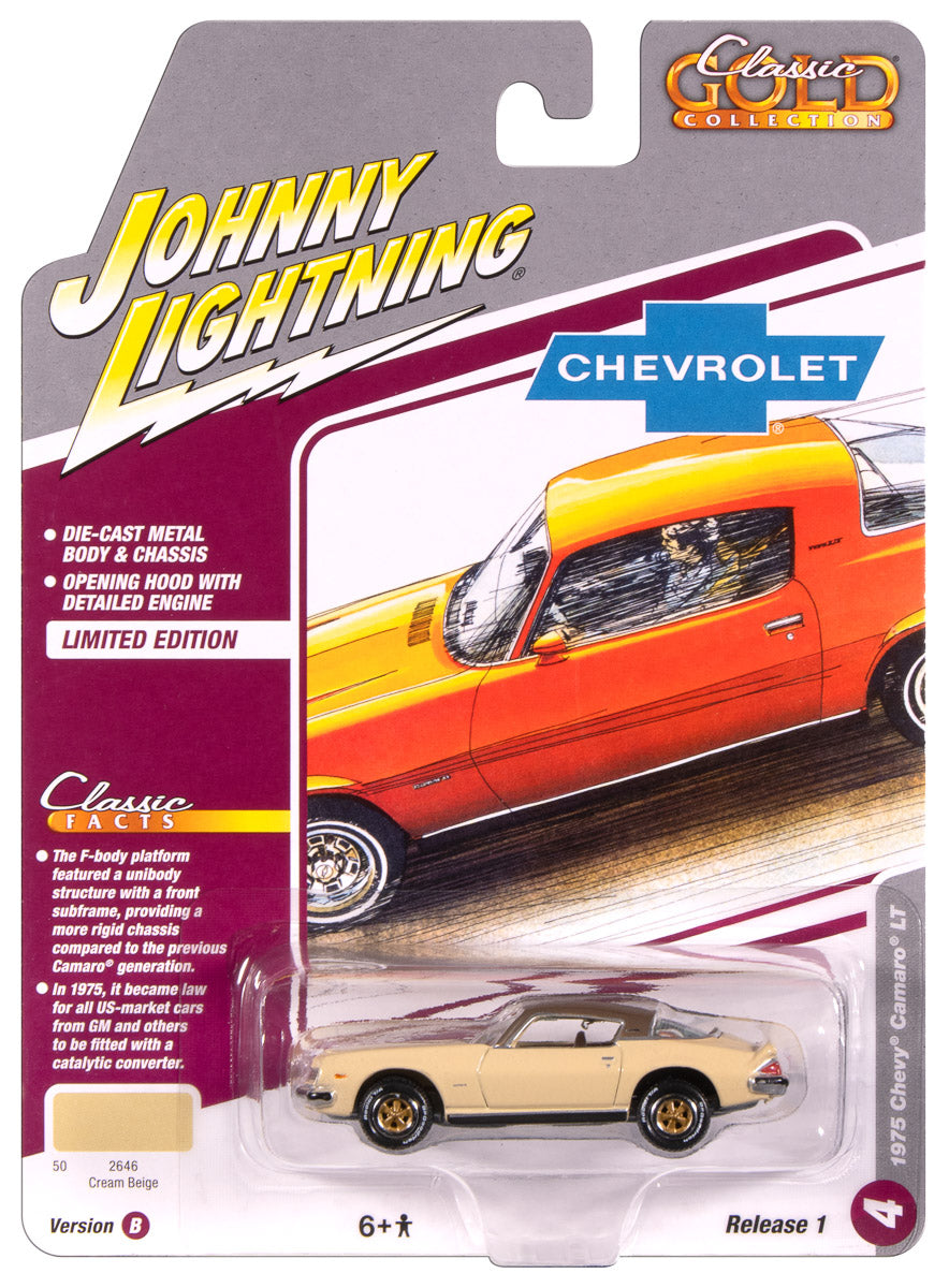 "PRE-ORDER" Johnny Lightning Classic Gold 1975 Chevy Camaro (Cream Beige w/Brown Roof) 1:64 Scale Diecast (DUE OCTOBER 2025)