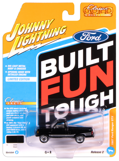 "PRE-ORDER" Johnny Lightning Classic Gold 1987 Ford Ranger STX (Black w/ Silver STX Stripes) 1:64 Scale Diecast (DUE SEPTEMBER 2025)