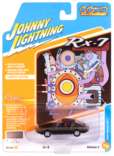"PRE-ORDER" Johnny Lightning Classic Gold 1985 Mazda RX-7 (V9 Metallic Silver) 1:64 Scale Diecast (DUE SEPTEMBER 2025)