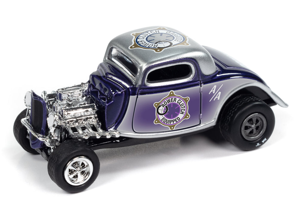 Johnny Lightning 1934 Ford Coupe Crower Cams (Purple & Silver) with Collector Tin 1:64 Diecast