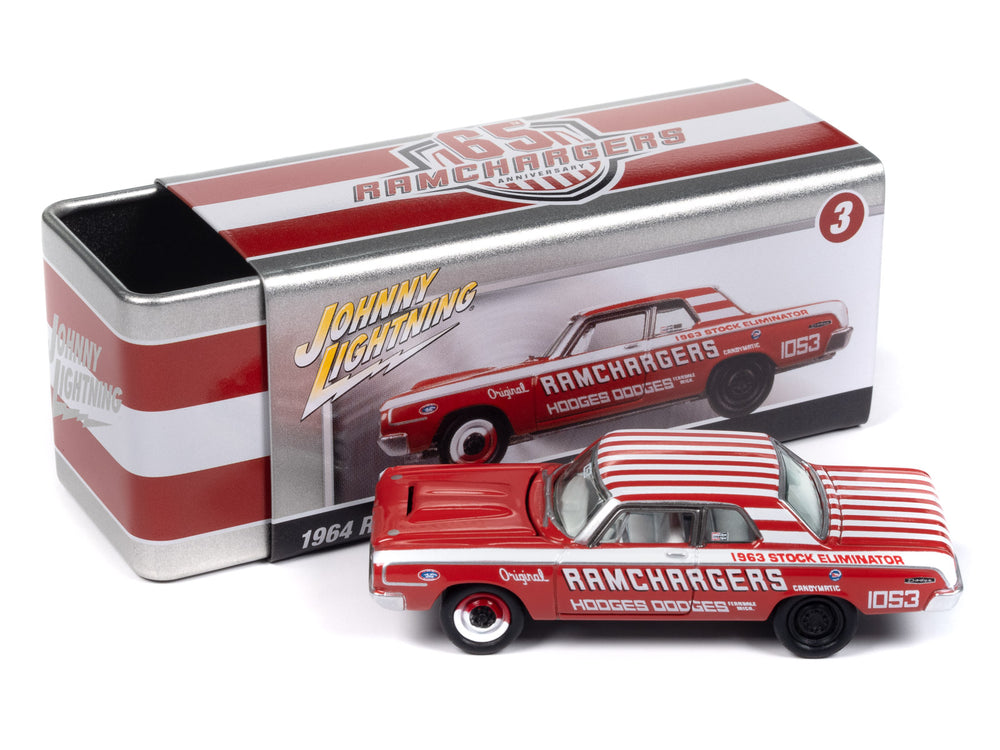 Johnny Lightning 1964 Dodge 330 Ramchargers (Red) with Collector Tin 1:64 Diecast