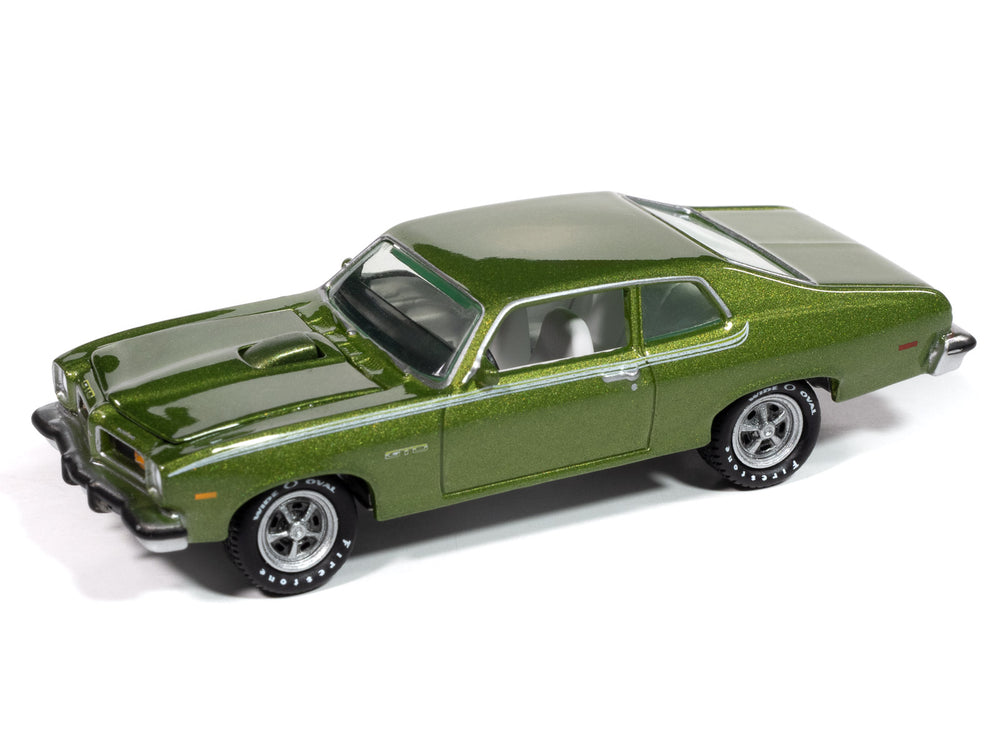 Johnny Lightning 1974 Pontiac GTO (Limefire Green w/Green Stripes) with Collector Tin 1:64 Diecast