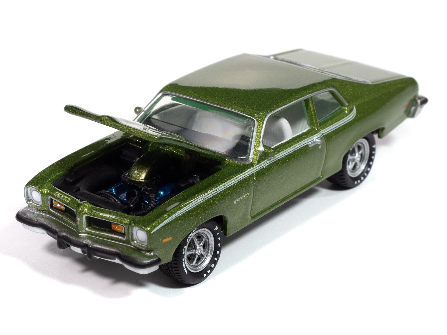 Johnny Lightning 1974 Pontiac GTO (Limefire Green w/Green Stripes) with Collector Tin 1:64 Diecast