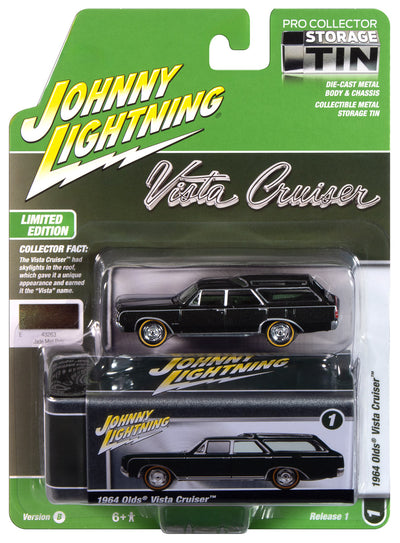 Johnny Lightning 1964 Olds Vista Cruiser (Jade Mist Poly) with Collector Tin 1:64 Diecast