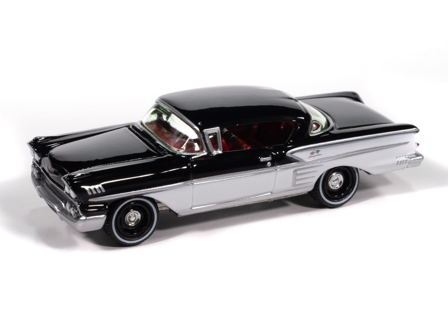 "PRE-ORDER" Johnny Lightning 1958 Chevy Impala (Onyx Black w/ White Sides) with Collector Tin 1:64 Diecast (DUE OCTOBER 2025)